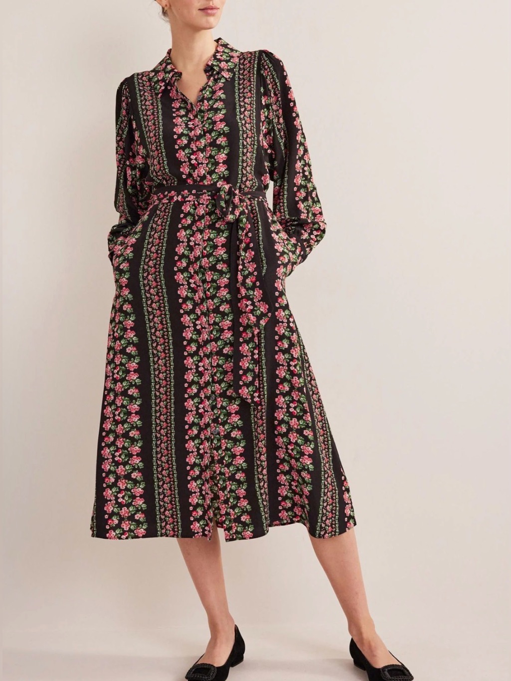 Boden Black Midi Shirt Dress 12p